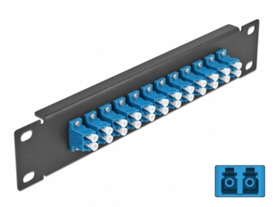 Picture of Delock 10″ Fiber Optic Patch Panel 12 Port LC Duplex blue 1U black