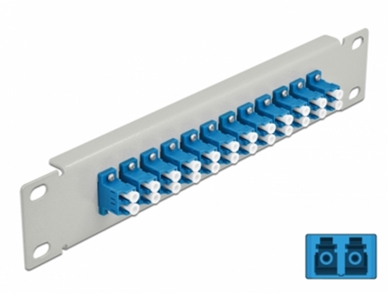 Изображение Delock 10″ Fiber Optic Patch Panel 12 Port LC Duplex blue 1U grey
