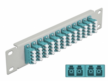 Attēls no Delock 10″ Fiber Optic Patch Panel 12 Port LC Quad aqua 1U grey