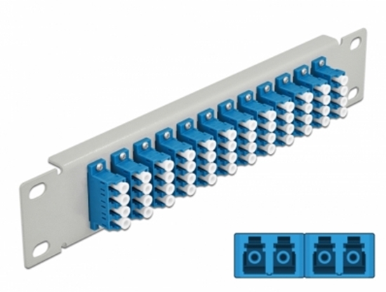 Picture of Delock 10″ Fiber Optic Patch Panel 12 Port LC Quad blue 1U grey