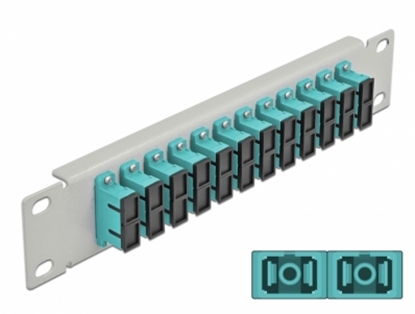 Attēls no Delock 10″ Fiber Optic Patch Panel 12 Port SC Duplex aqua 1U grey