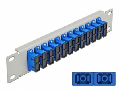 Attēls no Delock 10″ Fiber Optic Patch Panel 12 Port SC Duplex blue 1U grey