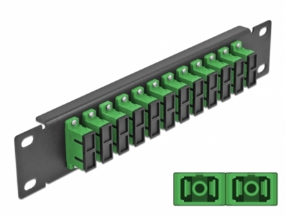 Attēls no Delock 10″ Fiber Optic Patch Panel 12 Port SC Duplex green 1U black