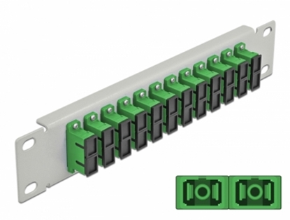 Attēls no Delock 10″ Fiber Optic Patch Panel 12 Port SC Duplex green 1U grey