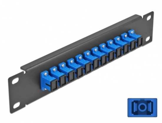 Picture of Delock 10″ Fiber Optic Patch Panel 12 Port SC Simplex blue 1U black