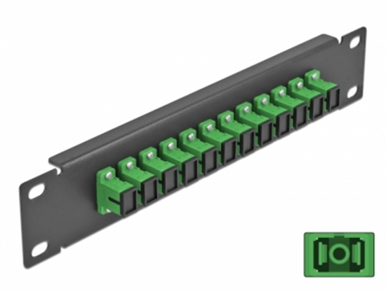 Picture of Delock 10″ Fiber Optic Patch Panel 12 Port SC Simplex green 1U black