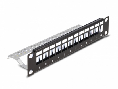 Attēls no Delock 10″ Keystone Patch Panel 12 port with strain relief 1U black