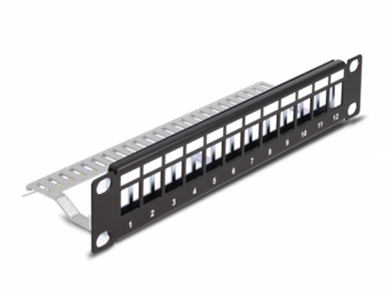 Изображение Delock 10″ Keystone Patch Panel 12 port with strain relief 1U black