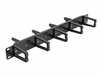 Attēls no Delock 19″ Cable Management Routing Panel both sides with 9 hooks (5 x vertical, 4 x 45° inclined) 1U black