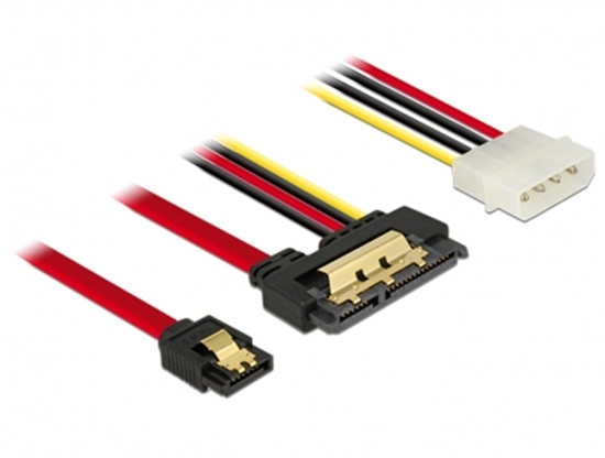 Picture of Delock Cable SATA 6 Gb/s 7 pin receptacle + Molex 4 pin power plug > SATA 22 pin receptacle straight metal 30 cm