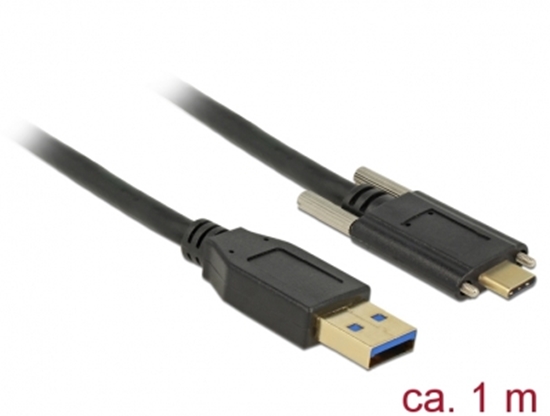 Picture of Delock Cable SuperSpeed USB 10 Gbps (USB 3.1 Gen 2) Type-A male > USB Type-C™ male with screws on the sides 1 m black