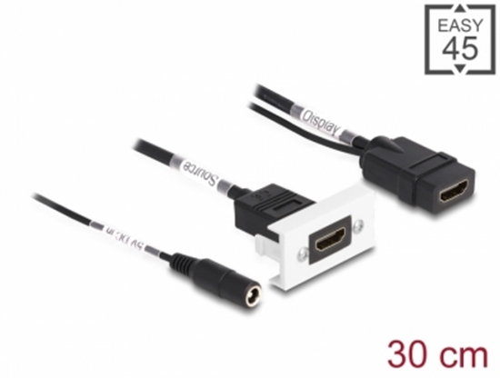 Picture of Delock Easy 45 HDMI 4K 60 Hz Module with DC feed 2.1 x 5.5 mm and pigtail,22.5 x 45 mm