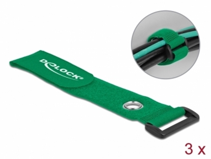 Attēls no Delock Hook-and-loop cable tie with Loop and Fastening Eyelet L 280 x W 38 mm green 3 pieces