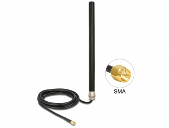 Picture of Delock LTE UMTS GSM Antenna SMA plug 3 dBi omnidirectional fixed with connection cable (RG-58, 3 m) wall mounting outdoor black