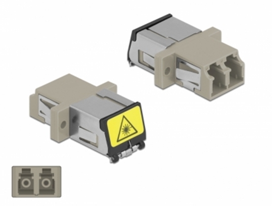 Picture of Delock Optical Fiber Coupler with laser protection flip LC Duplex female to LC Duplex female Multi-mode beige