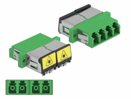 Picture of Delock Optical Fiber Coupler with laser protection flip LC Quad female to LC Quad female Single-mode green