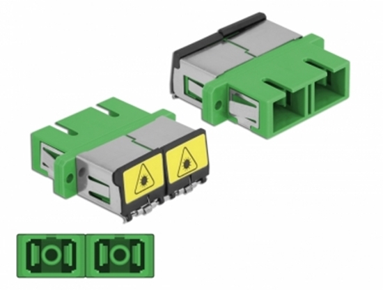 Picture of Delock Optical Fiber Coupler with laser protection flip SC Duplex female to SC Duplex female Single-mode green