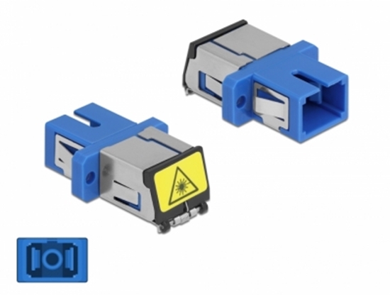 Picture of Delock Optical Fiber Coupler with laser protection flip SC Simplex female to SC Simplex female Single-mode blue