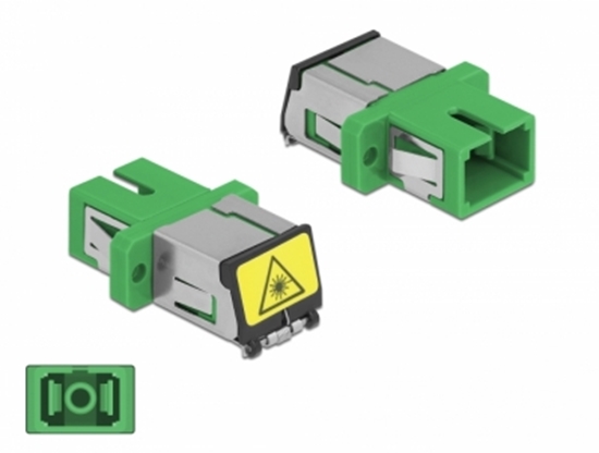 Picture of Delock Optical Fiber Coupler with laser protection flip SC Simplex female to SC Simplex female Single-mode green