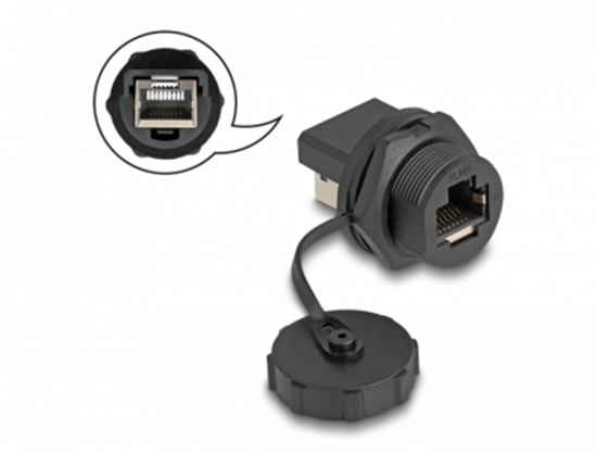 Picture of Delock RJ45 Cat.6A Coupler with protective cap for built-in installation IP67 dust and waterproof