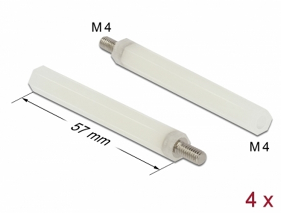 Изображение Delock Standoff M4 x M4, hexagon, inside / outside, 57 mm natural 4 pcs