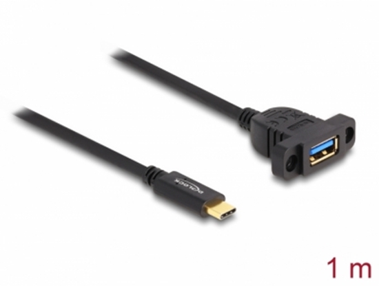 Изображение Delock SuperSpeed USB 10 Gbps (USB 3.2 Gen 2) Cable USB Type-C™ male to USB Type-A female 1 m panel-mount black