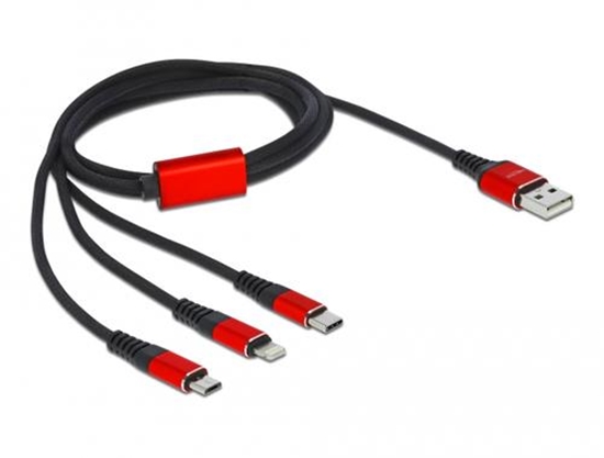 Picture of Delock USB Charging Cable 3 in 1 Type-A to Lightning™ / 2 x USB Type-C™ 1 m