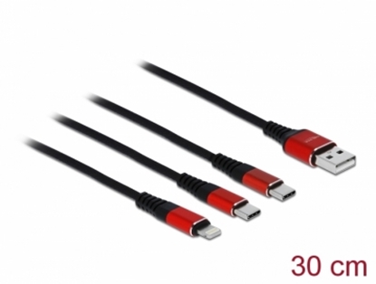 Attēls no Delock USB Charging Cable 3 in 1 Type-A to Lightning™ / 2 x USB Type-C™ 30 cm