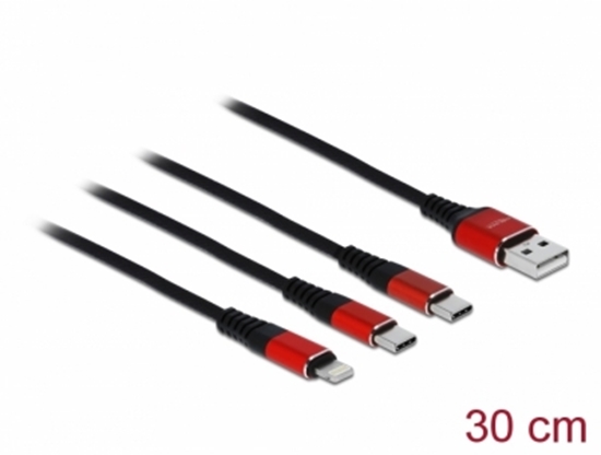 Picture of Delock USB Charging Cable 3 in 1 Type-A to Lightning™ / 2 x USB Type-C™ 30 cm