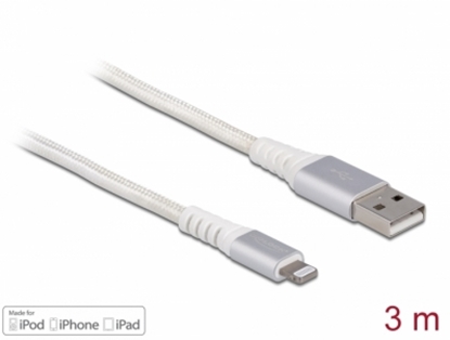 Attēls no Delock USB data and power cable for iPhone™, iPad™, iPod™ DuPont™ Kevlar® white 3 m