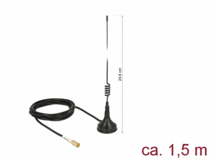 Attēls no Delock WLAN 802.11 b/g/n Antenna SMB plug 2 dBi fixed omnidirectional with magnetic base and connection cable RG-174 1.5 m outdo