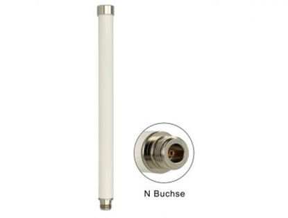 Attēls no Delock WLAN Antenna 802.11 acahbgn N jack 6 ~ 8 dBi 280 mm omnidirectional fixed white outdoor