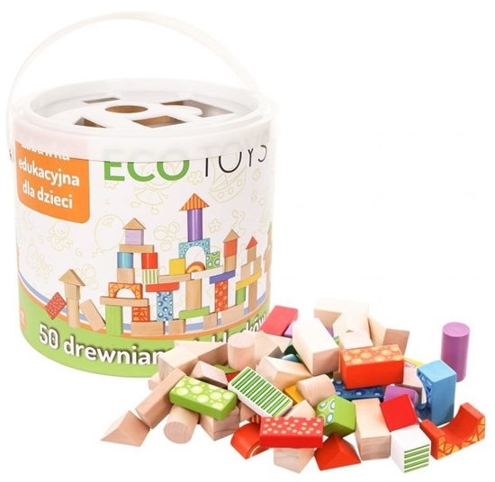 Picture of EcoToys 50 Set of wooden blocks with a bucket