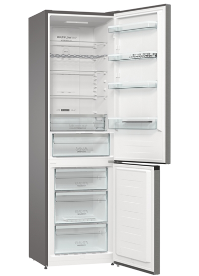 Изображение Gorenje | Refrigerator | NRK6202AXL4 | Energy efficiency class E | Free standing | Combi | Height 200 cm | No Frost system | Fridge net capacity 235 L | Freezer net capacity 96 L | Display | 38 dB | Stainless steel