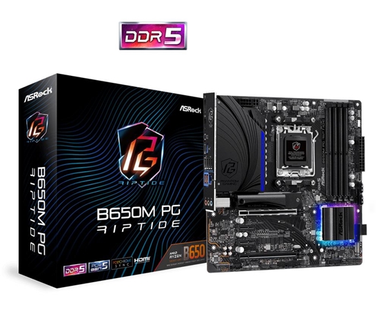 Изображение Mainboard|ASROCK|AMD B650|SAM5|MicroATX|Memory DDR5|Memory slots 4|2xPCI-Express 3.0 1x|2xPCI-Express 4.0 16x|2xM.2|1xHDMI|1xDisplayPort|1xAudio-In|1xAudio-Out|1xMicrophone|4xUSB 2.0|3xUSB 3.2|1xUSB-C|1xRJ45|B650MPGRIPTIDE