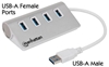 Picture of Manhattan USB-A 4-Port Hub, 4x USB-A Ports, 5 Gbps (USB 3.2 Gen1 aka USB 3.0), Bus Powered, Fast charging up to 0.9A, Equivalent to ST43004UA, SuperSpeed USB, Aluminium Housing, Windows and Mac, Silver, Three Year Warranty, Blister