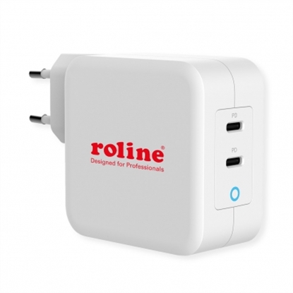 Picture of ROLINE USB Wall Charger Euro Plug, 2 Ports, 2x C (PD), 100W, GaN