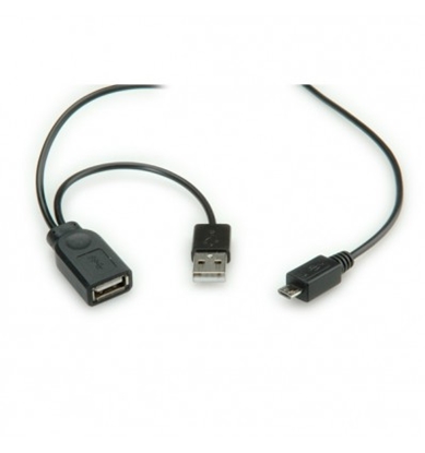 Изображение ROLINE USB2.0 Y Cable, 2x Type A M/F - 1x MicroB M, 1m