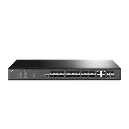 Attēls no TP-Link JetStream 24-Port SFP L2+ Managed Switch with 4 10GE SFP+ Slots