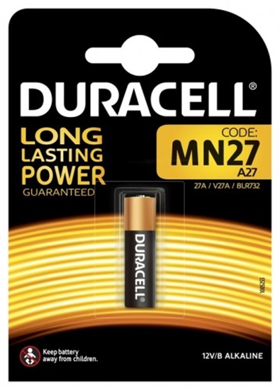 Изображение BAT27.D1; 27A baterijas 12V Duracell Alkaline MN27 iepakojumā 1 gb.