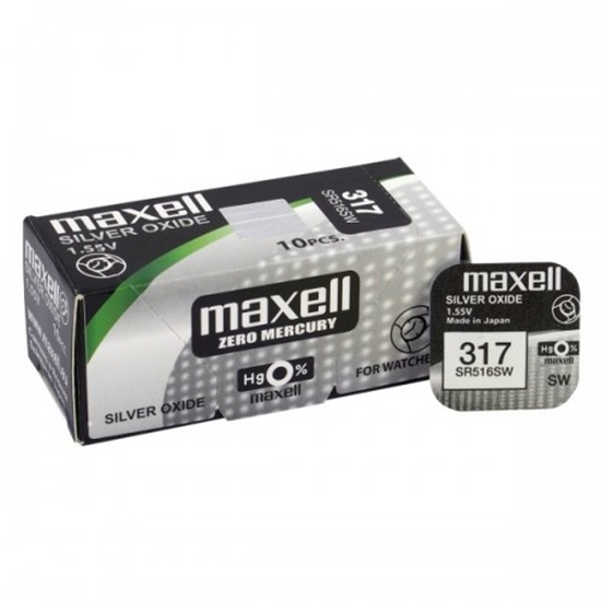 Изображение BAT317.MX1; 317 baterijas 1.55V Maxell sudraba-oksīda SR516SW iepakojumā 1 gb.