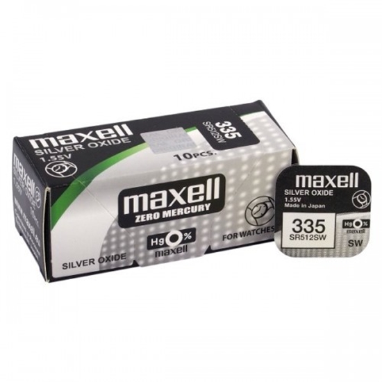 Изображение BAT335.MX1; 335 baterijas 1.55V Maxell sudraba-oksīda SR512SW iepakojumā 1 gb.