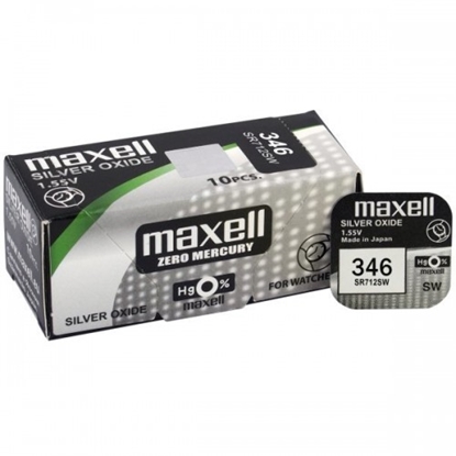 Attēls no BAT346.MX1; 346 baterijas 1.55V Maxell sudraba-oksīda SR712SW iepakojumā 1 gb.