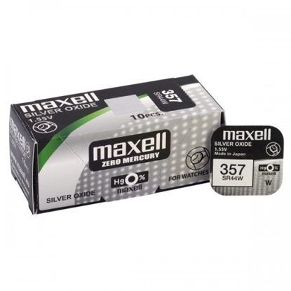 Attēls no BAT357.MX1; 357 baterijas 1.55V Maxell sudraba-oksīda SR44W. 303 iepakojumā 1 gb.