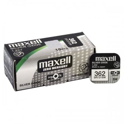 Attēls no BAT362.MX1; 362 baterijas 1.55V Maxell sudraba-oksīda SR721SW. 361 iepakojumā 1 gb.