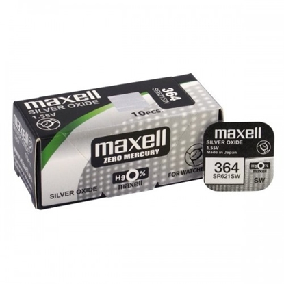 Attēls no BAT364.MX1; 364 baterijas 1.55V Maxell sudraba-oksīda SR621SW iepakojumā 1 gb.