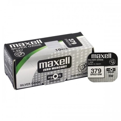 Attēls no BAT379.MX1; 379 baterijas 1.55V Maxell sudraba-oksīda SR521SW iepakojumā 1 gb.