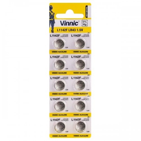 Picture of BATG12.VNC10; G12 baterijas Vinnic Alkaline LR1142/LR43/186 iepakojumā 10 gb.