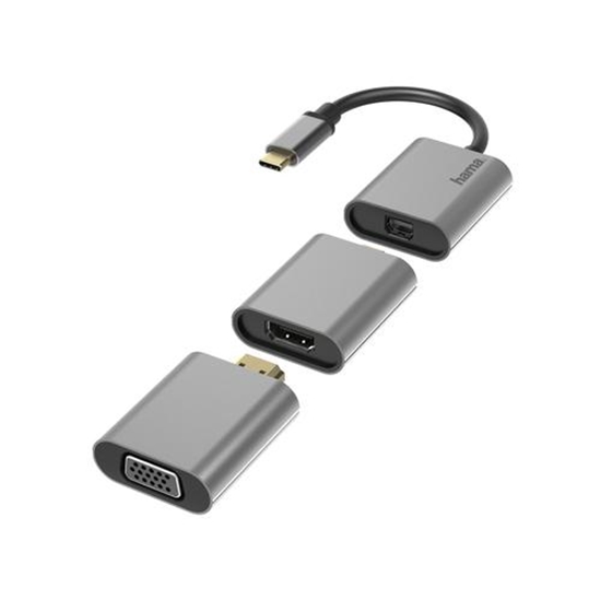 Picture of Adapter USB Hama Premium USB-C - DisplayPort Mini + HDMI + VGA Szary  (002003060000)