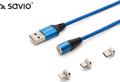 Attēls no Kabel USB Savio USB-A - USB-C + microUSB + Lightning 1 m Niebieski (1_790967)